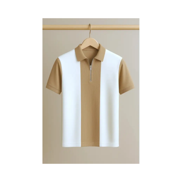 Men Colorblock Zip Neck Cotton Blend T-Shirt